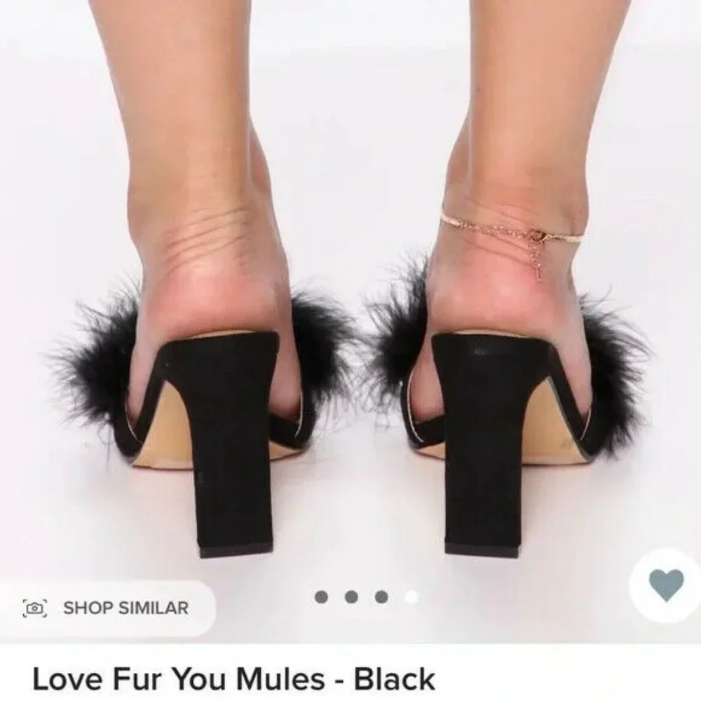 Fashion Nova Women Black Fax fux Sandals Mules Sexy Block High Heels  Sz 7.5 - Picture 7 of 9